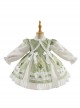 Round Neck Lapel Cute Fresh Green Floral Print Tulip White Ruffles Bowknot Sweet Lolita Kid Long Sleeves Girl Dress