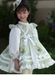 Round Neck Lapel Cute Fresh Green Floral Print Tulip White Ruffles Bowknot Sweet Lolita Kid Long Sleeves Girl Dress