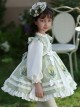 Round Neck Lapel Cute Fresh Green Floral Print Tulip White Ruffles Bowknot Sweet Lolita Kid Long Sleeves Girl Dress