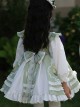 Round Neck Lapel Cute Fresh Green Floral Print Tulip White Ruffles Bowknot Sweet Lolita Kid Long Sleeves Girl Dress