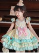 Summer Light Yellow Splice Mint Green Heart Shape Ruffles Bear Bowknot Belt Sweet Lolita Kid Sleeveless Girl Dress