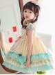 Summer Light Yellow Splice Mint Green Heart Shape Ruffles Bear Bowknot Belt Sweet Lolita Kid Sleeveless Girl Dress