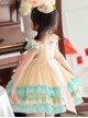 Summer Light Yellow Splice Mint Green Heart Shape Ruffles Bear Bowknot Belt Sweet Lolita Kid Sleeveless Girl Dress