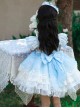 Light Blue Mesh Yarn Lace Ruffles Summer Cool Ice Snow Heart Shape Sequin Sweet Lolita Kid Sleeveless Cake Dress