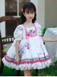 Retro Court Flowers Leaf Square Collar Elegant White Lace Ruffles Classic Lolita Kid Puff Sleeves Girl Dress