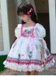 Retro Court Flowers Leaf Square Collar Elegant White Lace Ruffles Classic Lolita Kid Puff Sleeves Girl Dress