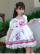 Retro Court Flowers Leaf Square Collar Elegant White Lace Ruffles Classic Lolita Kid Puff Sleeves Girl Dress