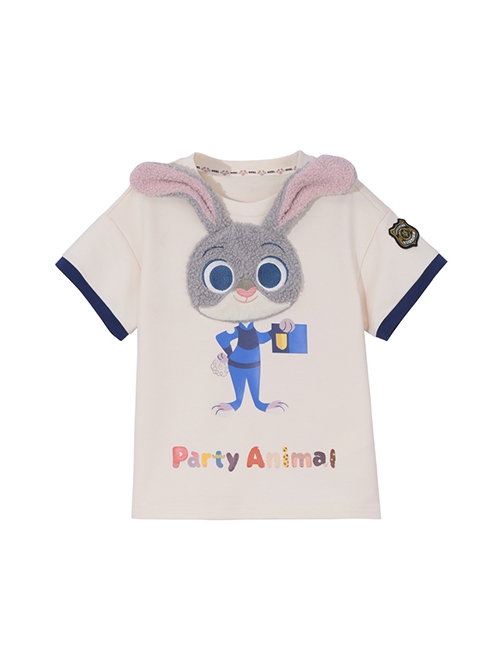 Round Neck 3D Disney Cartoon Plush Judy Gray Rabbit Cute Apricot Kawaii Fashion Athleisure Kid Short Sleeves T Shirt