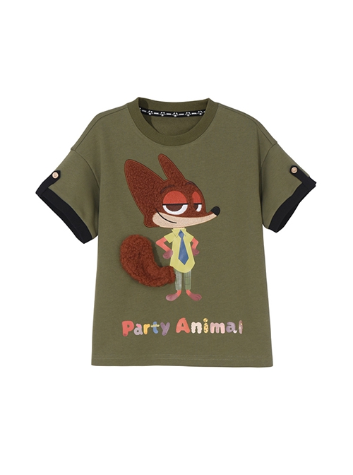 Disney Cartoon Brown Plush Fox Nick Cute Cool Green Kawaii Fashion Sport Round Neck Short Sleeves Kid T Shirt
