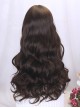 Cool Brown Long Curly Hair Flat Bangs Double Ponytail Braid Bowknot Hairpin Sweet Lolita Hairstyle Full Head Wig