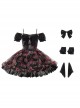 Chinese Style Northeast Big Flower Beautiful Black Bowknot Exquisite Mesh Yarn Classic Lolita Puff Sleeves Slip Dress