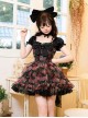 Chinese Style Northeast Big Flower Beautiful Black Bowknot Exquisite Mesh Yarn Classic Lolita Puff Sleeves Slip Dress