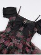 Chinese Style Northeast Big Flower Beautiful Black Bowknot Exquisite Mesh Yarn Classic Lolita Puff Sleeves Slip Dress