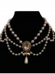 Handmade Simulated White Pearl Alloy Chain Drop Shaped Pendant Gemstone Bowknot Gorgeous Classic Lolita Necklace