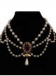 Handmade Simulated White Pearl Alloy Chain Drop Shaped Pendant Gemstone Bowknot Gorgeous Classic Lolita Necklace