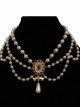 Handmade Simulated White Pearl Alloy Chain Drop Shaped Pendant Gemstone Bowknot Gorgeous Classic Lolita Necklace