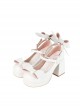 Miss Rabbit Series Bunny Ears Bowknot Round Head Cute Fairy Tale Style Sweet Lolita Chunky High Heels Shoes