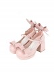 Miss Rabbit Series Bunny Ears Bowknot Round Head Cute Fairy Tale Style Sweet Lolita Chunky High Heels Shoes