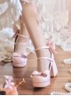 Miss Rabbit Series Bunny Ears Bowknot Round Head Cute Fairy Tale Style Sweet Lolita Chunky High Heels Shoes