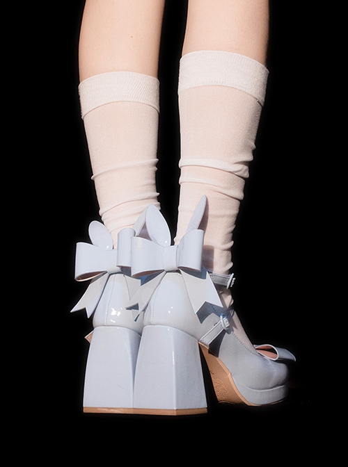 Miss Rabbit Series Bunny Ears Bowknot Round Head Cute Fairy Tale Style Sweet Lolita Chunky High Heels Shoes