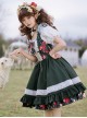 Kirino Forest Series Chinese Style Dark Green Northeast Big Flower Pastoral Style Classic Lolita Puff Sleeves Dress