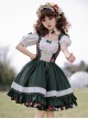 Kirino Forest Series Chinese Style Dark Green Northeast Big Flower Pastoral Style Classic Lolita Puff Sleeves Dress