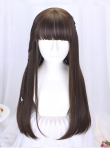 Japanese Style Gentle Flat Bangs Daily Versatile Commute Supple Long Straight Hair Classic Lolita Full Head Wig