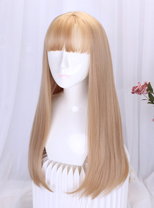 Japanese Style Gentle Flat Bangs Daily Versatile Commute Supple Long Straight Hair Classic Lolita Full Head Wig