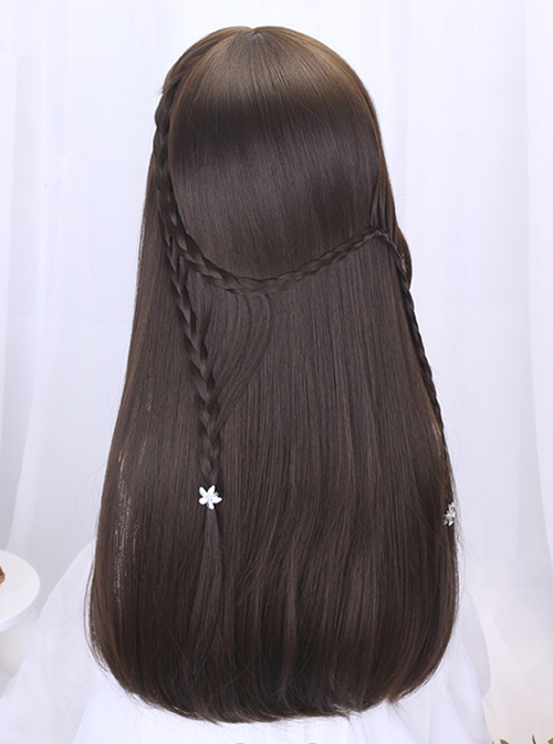 Japanese Style Gentle Flat Bangs Daily Versatile Commute Supple Long Straight Hair Classic Lolita Full Head Wig