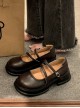 French Retro British Style Daily Commute Round Toe Versatile Thick Soles Thin Straps School Lolita Mary Jane Leather Shoes