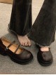 French Retro British Style Daily Commute Round Toe Versatile Thick Soles Thin Straps School Lolita Mary Jane Leather Shoes