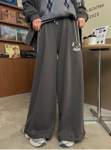 Sheep Love Wolf Series Kawaii Fashion Cute Casual Sports Style Gray Wolf Elastic Cord Wide Leg Trousers Loose Sweatpants