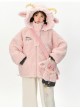 Cute Girl Cartoon Pink Sheep Lambswool Soft Kawaii Fashion Crossbody Bag Loose 3D Sheep Horn Ears Hooded Warm Coat Hoodie Set