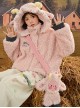 Cute Girl Cartoon Pink Sheep Lambswool Soft Kawaii Fashion Crossbody Bag Loose 3D Sheep Horn Ears Hooded Warm Coat Hoodie Set