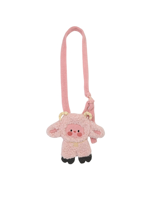 Cute Girl Cartoon Pink Sheep Lambswool Soft Kawaii Fashion Crossbody Bag Loose 3D Sheep Horn Ears Hooded Warm Coat Hoodie Set