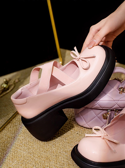 Princess Windsor Series Ballet College Style Cross Straps Sweet Lolita Thick Sole Mary Jane Leather Shoes