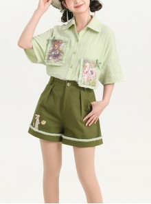 Prince Journey Series Mint Green Cool Seaside Casual Vacation Style Kawaii Fashion Loose Polo Shirt Short Pants Set