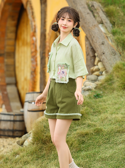 Prince Journey Series Mint Green Cool Seaside Casual Vacation Style Kawaii Fashion Loose Polo Shirt Short Pants Set