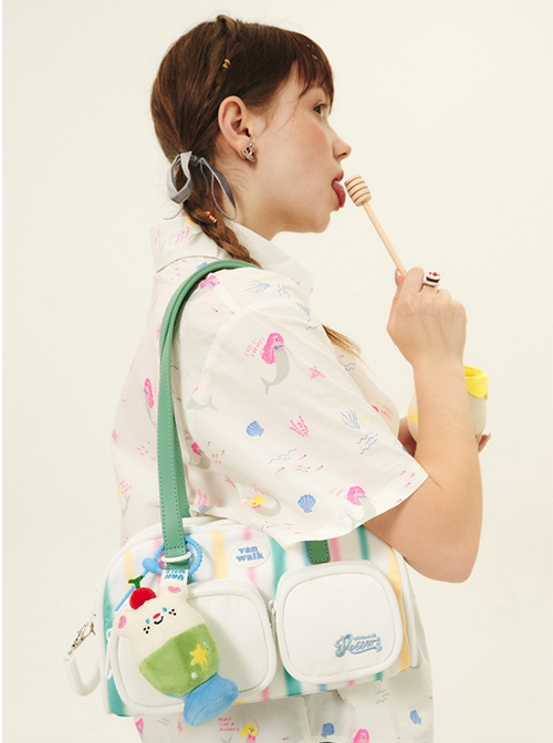 Summer Afternoon Tea Series Japanese Sweetheart Girl Cute Pendant Kawaii Fashion Shoulder Underarm Large Capacity Tote Bag
