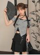 Bamboo Shadow Frost Series Black Gray Classic New Chinese Style Irregular Design Kawaii Fashion T Shirt Skirt Two Piece Set