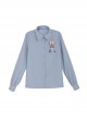 Crazy Animal City College Style Daily Commute Judy Gray Rabbit Light Blue Loose Peak Collar Kawaii Fashion Long Sleeve Shirt