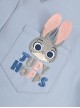 Crazy Animal City College Style Daily Commute Judy Gray Rabbit Light Blue Loose Peak Collar Kawaii Fashion Long Sleeve Shirt