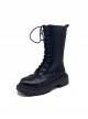 British College Style Lolita Daily Commute Black Thick Sole Mid Calf Shoelaces Straps Boots Knight Cool Martin Boots