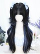 Lily Series Simulated Integrated Natural Black Long Curly Hair Blue Highlights Sweet Lolita Jellyfish Head Full Head Wig