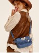 Cowboy Series Stylish Retro Girly Denim Button Patch Shoulder Tassel Crossbody Armpit Bag Kawaii Fashion Handbag
