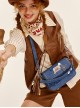 Cowboy Series Stylish Retro Girly Denim Button Patch Shoulder Tassel Crossbody Armpit Bag Kawaii Fashion Handbag