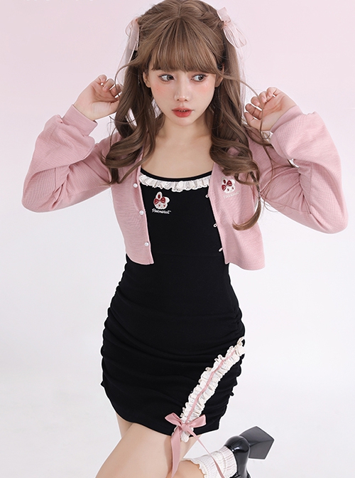 Spring Bunny Sweet Girl Pure Desire Embroidered Versatile Kawaii Fashion V Neckline Long Sleeves Cardigan