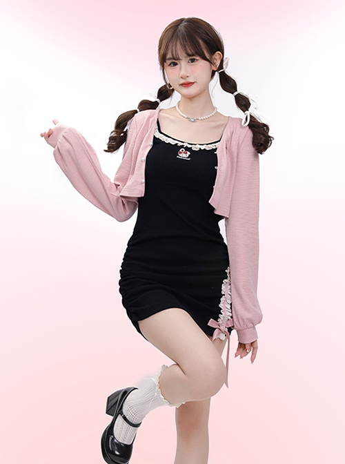 Spring Bunny Series Pure Desire Waist Slimming Embroidery Sweet Lace Bowknot Kawaii Fashion Suspender Sleeveless Dress