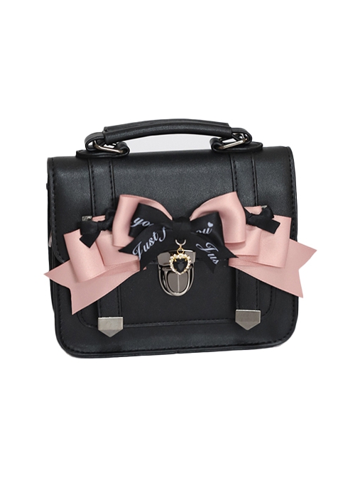 Japanese Style Landmine Girl Bowknot Heart Pendant Sweet Lolita JK Uniform Black Crossbody Cambridge Bag