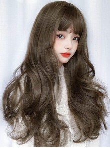 Daily Commute Versatile Fluffy Large Wavy Cute Flat Bangs Long Curly Hair Classic Lolita Full Head Wig